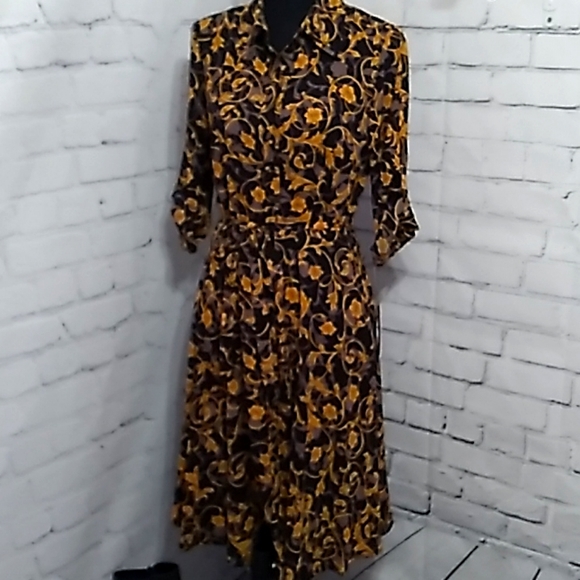 Nanette Lepore Dresses & Skirts - Long Sleeve FloralPrint Pin tuck Shiftdress Black Yellow Nanette Lepore